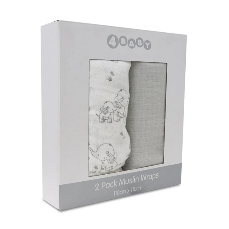 Newborn Baby Cotton Elephant Swaddle Muslin Wrap Blanket with Packaging Box
