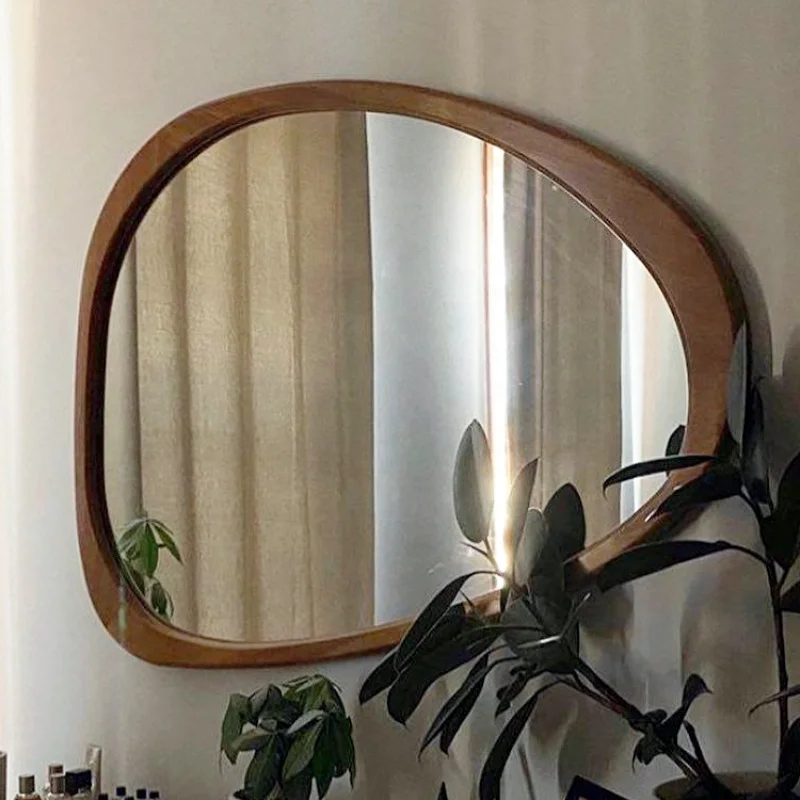 Factory Wholesale Modern Wood Framed Bathroom Decor Teardrop Water Drop Shaped Glass Bedroom Wall Hanging Mirror Miroir Espejo