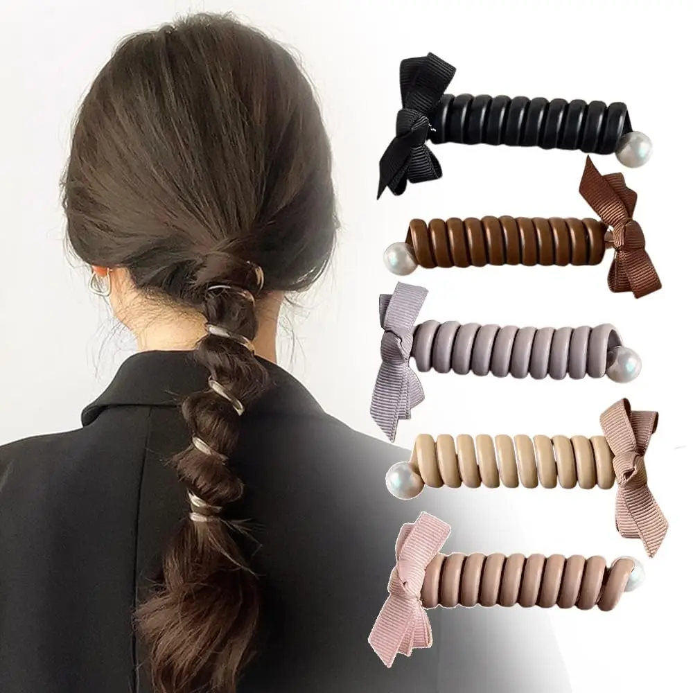 2023 New Rubber Hair Band Headwear Elastic Bowknot Braided Telephone Spiral Hair Ties
