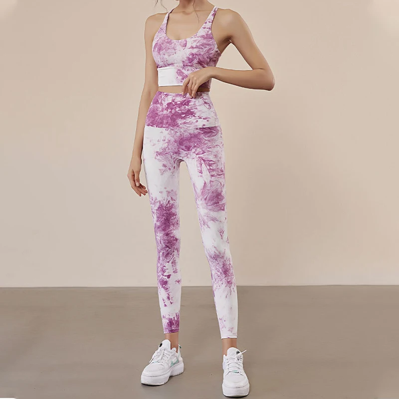 OEM High Quality Workout Set Women Clothing 2-piece Active Wear Gym Athletic Womenswear Fitness Tie Dye Activewear Yoga Set