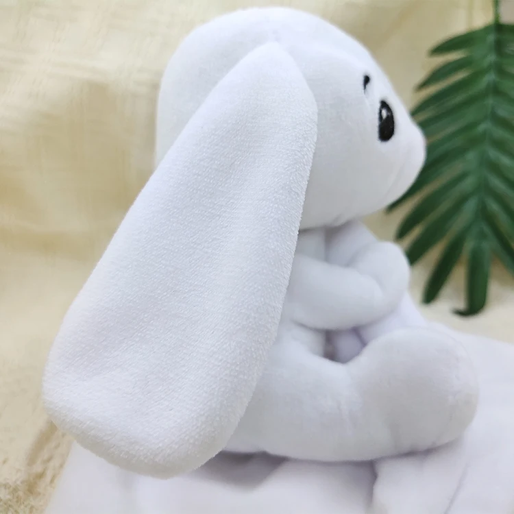 Newest Oem Embroidery Logo Polyester Sublimation Soft Plush Baby lovey Teddy Bear Baby Bunny Ears Security Blanket for Baby