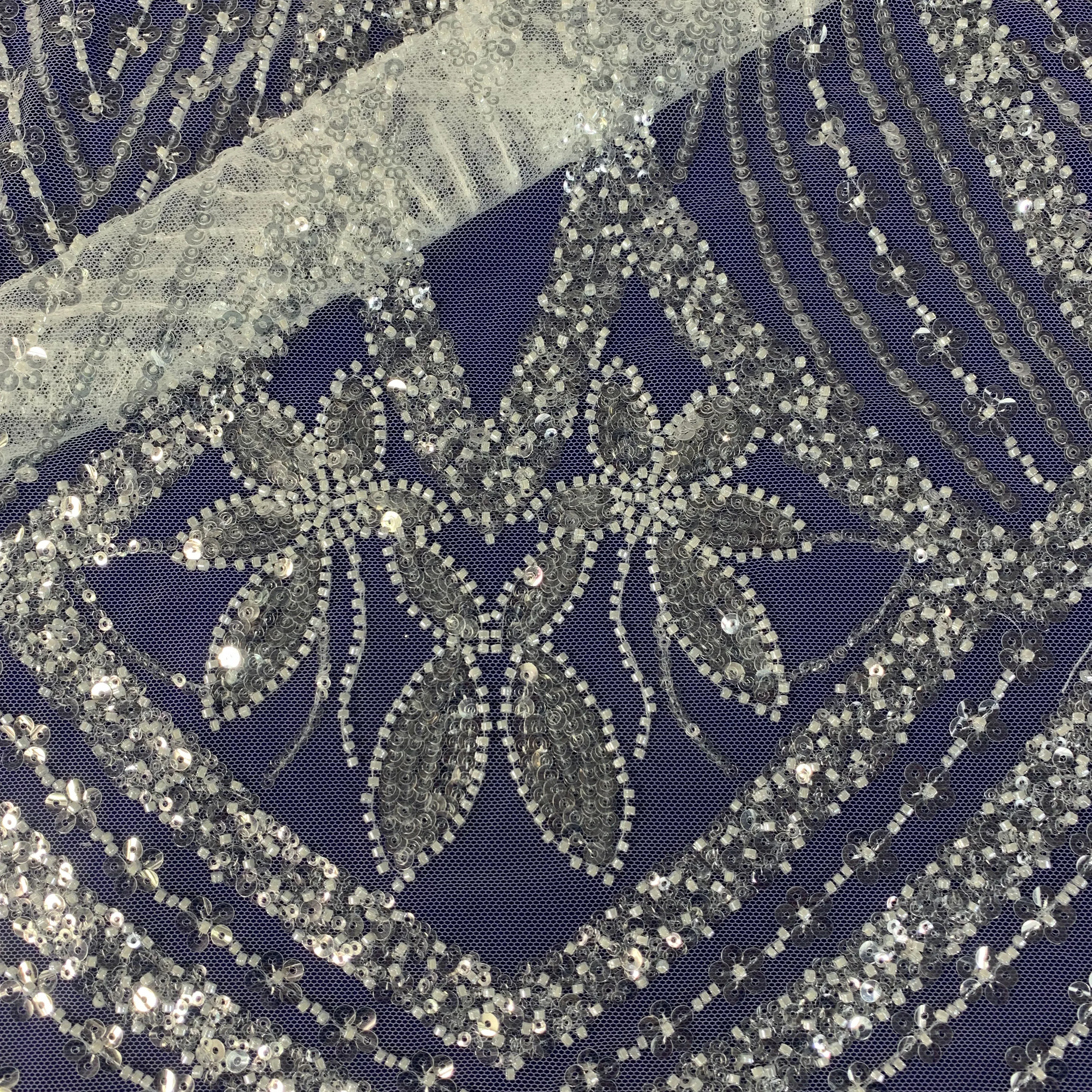 Luxury White Selected Shiny Crystal Sequins Bridal Dress Wedding Dress Lace Embroidery Bead Tulle Swiss Lace Fabric