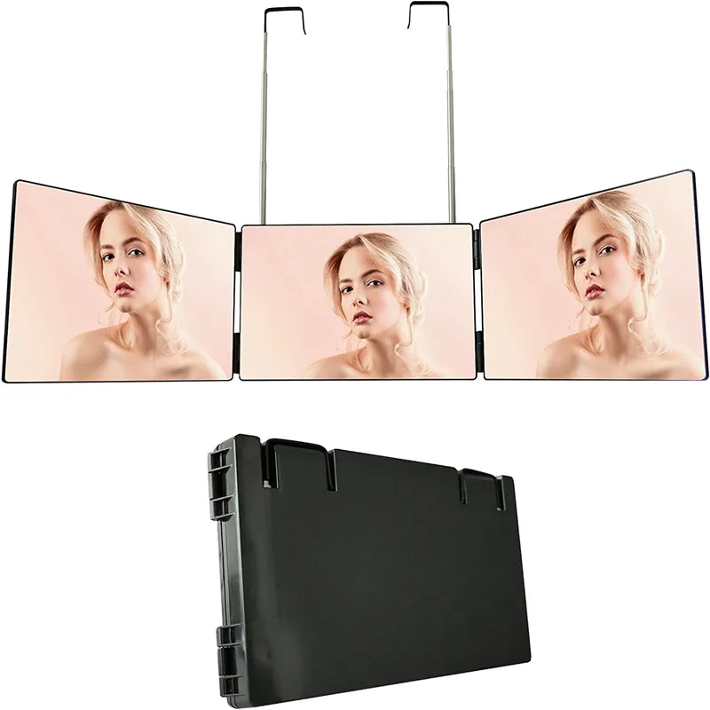 Регулируемое трехслойное зеркало с поворотом на 360 градусов для самостоятельной стрижки волос, макияжа