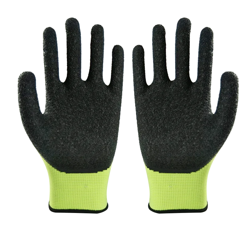 13 G Polyester Lined Crinkle Latex Palm Coated Rubber Dipped Work Safety Glove Cotton Knitted Strong Grip Wrinkle Hand Gloves
