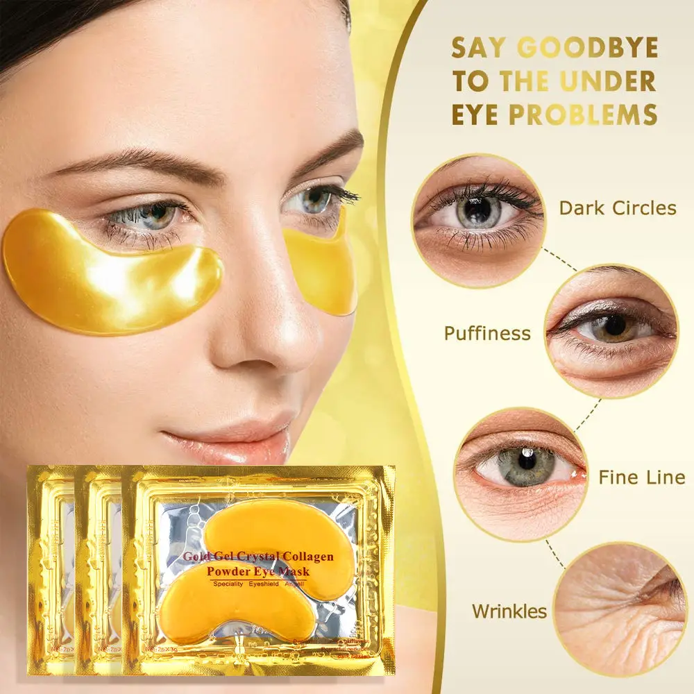 Crystal Gold Lady Series 24K gold Collagen Eye Pads Best under Gel Eye Mask Treatment Sheet Form Chemical Ingredient
