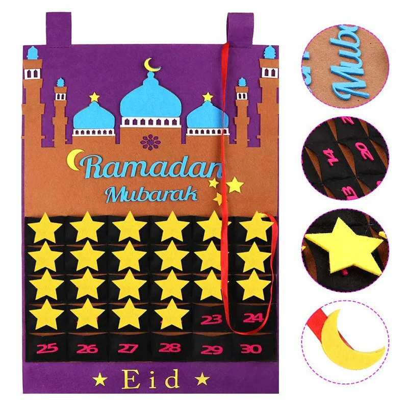 
Islamic Holiday 30 Days Mosque Eid Mubarak Felt Ramadan Decoration Advent Calendar 