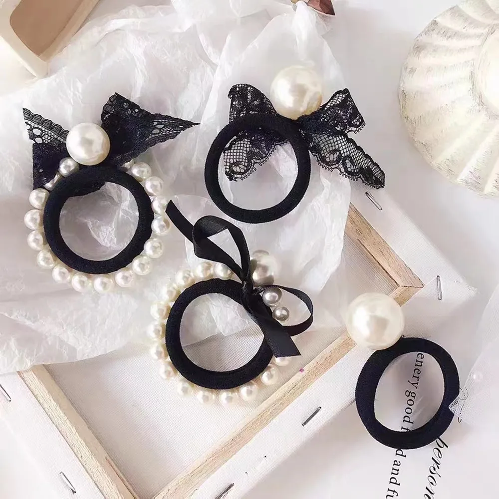 Cheap Custom Hair Accessories Elastic Ribbon Hair Ties Sample processing custom ladies fashion nail beads hair band