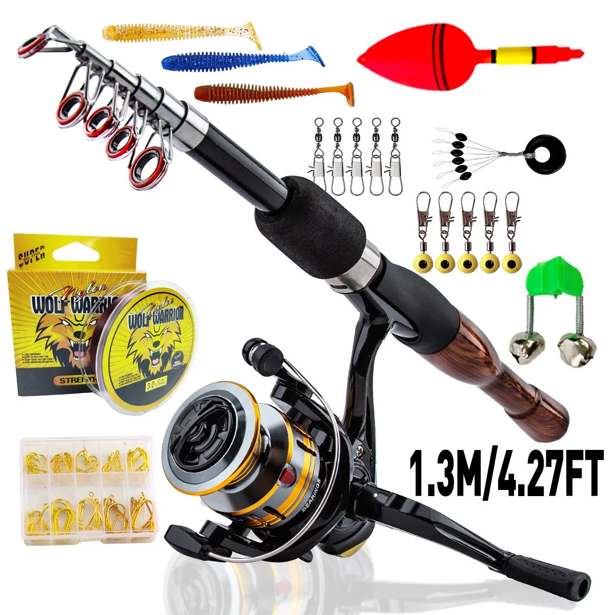 Fishing Rod Reel Combos Bait Gear Set Lure Rod Spinning Reel Sea Rod Carbon Fiber Telescopic Fishing Kit