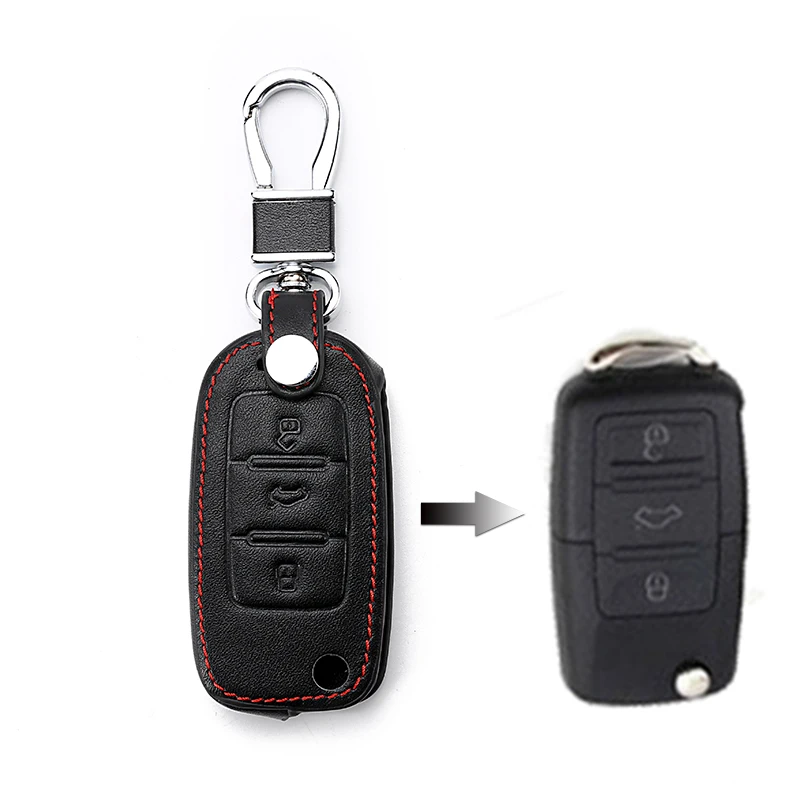 Кожаный чехол для автомобильного ключа VW Volkswagen Polo Golf Passat Beetle Caddy T5 Up Eos Tiguan Skoda A5 SEAT Leon Altea откидной Чехол с дистанционным управлением