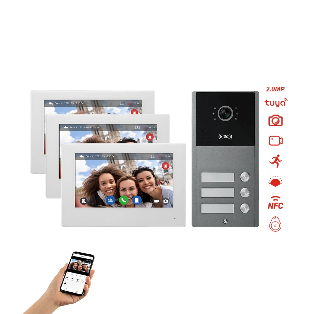 Tuya 7 Inch Smart WIFI Monitor 1080P HD Camera Waterproof Video Door Phone System 2-Way Intercom NFC Unlocking RFIC Outdoor