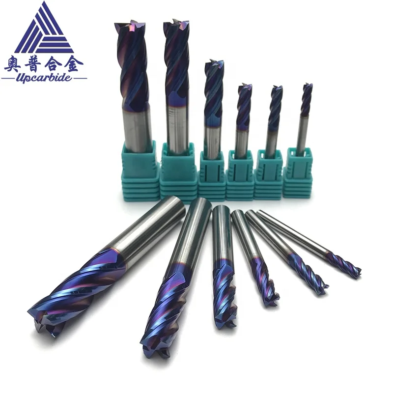 65HRC milling cutter 4 flutes blue nano coated carbide tools flatten tungsten endmill carbide