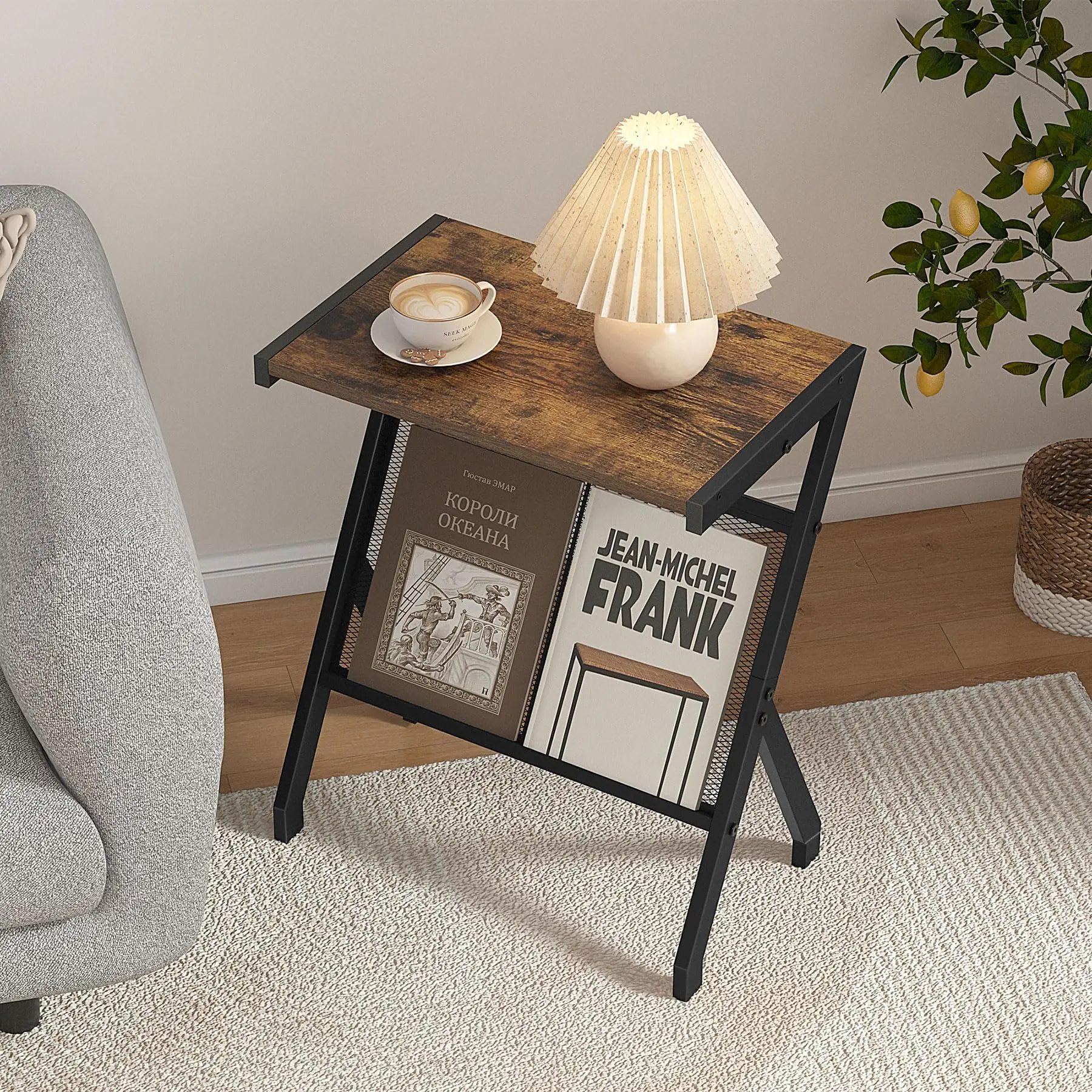Rustic Brown Black Industrial TV Tray Table Nightstand Small Spaces Living Room Bedroom Balcony Magazine End Table Coffee Table
