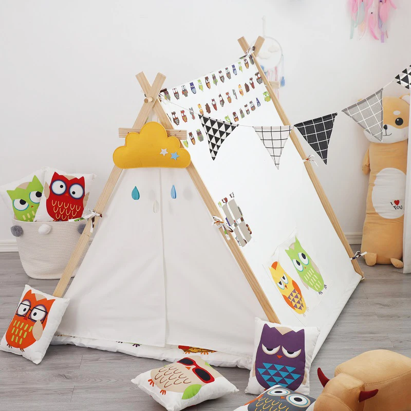 Brightbebe Children teepee tent Baby Room kids house tent Cotton Canvas child castle tent with mat