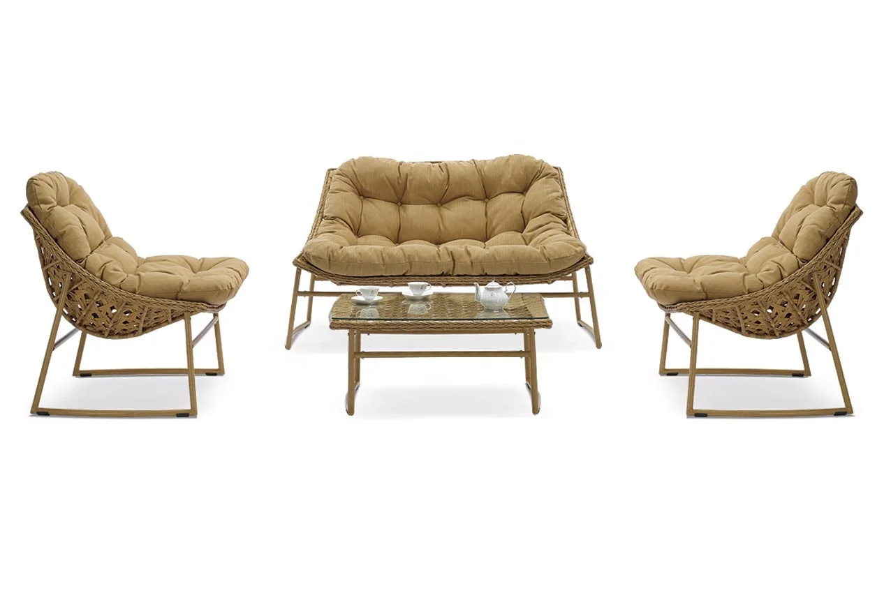 Inexpensive Outdoor Sofas Rattan Wicker  Garden Sofa Set Furniture Waterproof Frame Character Style park building