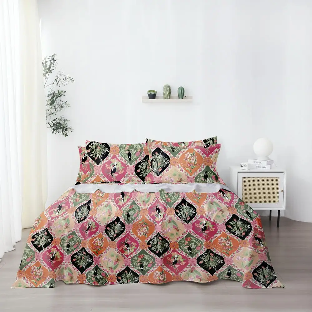 Customized Luxury New Geometric Printing Design Microfiber Sheet Set 100 gsm Microfiber Bedding Set