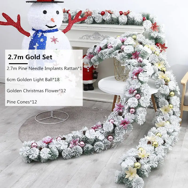 Christmas Decor Pine Needle Garlands PVC Garland Decorations For Stair Flocking Artificial Christmas Garland