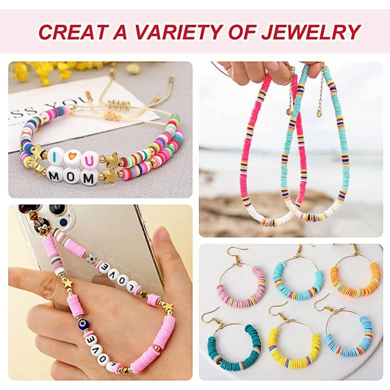48 Colors DIY Handmade Ceramic Clay Porcelain Disc Beads Flat Polymer Round Clay Beads Bulk Bracelets Earrings Making Kits