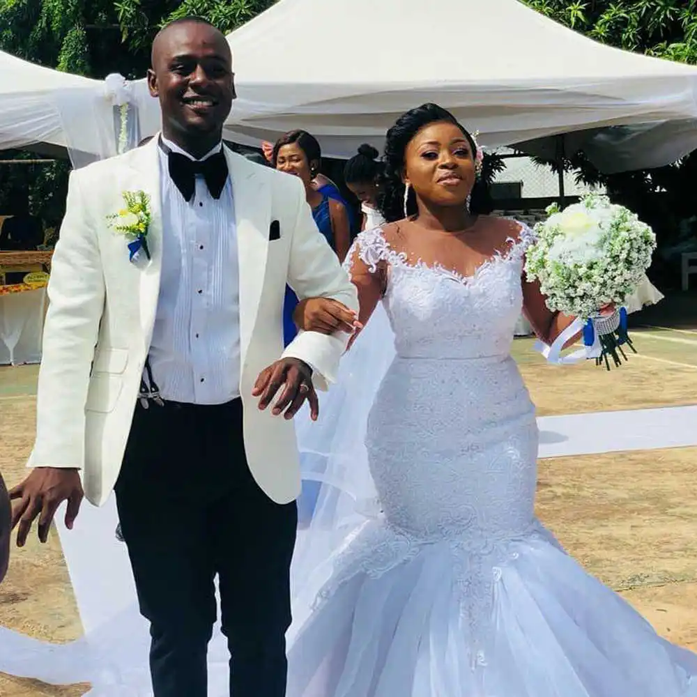 Недорогие белые свадебные платья большого размера на заказ с кружевной молнией пуговицами сзади и юбкой-годе в африканском стиле длинным рукавом MW8