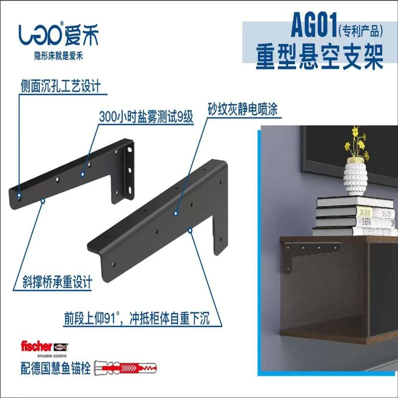 Metal heavy-duty wall-mounted tripod bracket for a variety of wall L-shaped support steel brackets