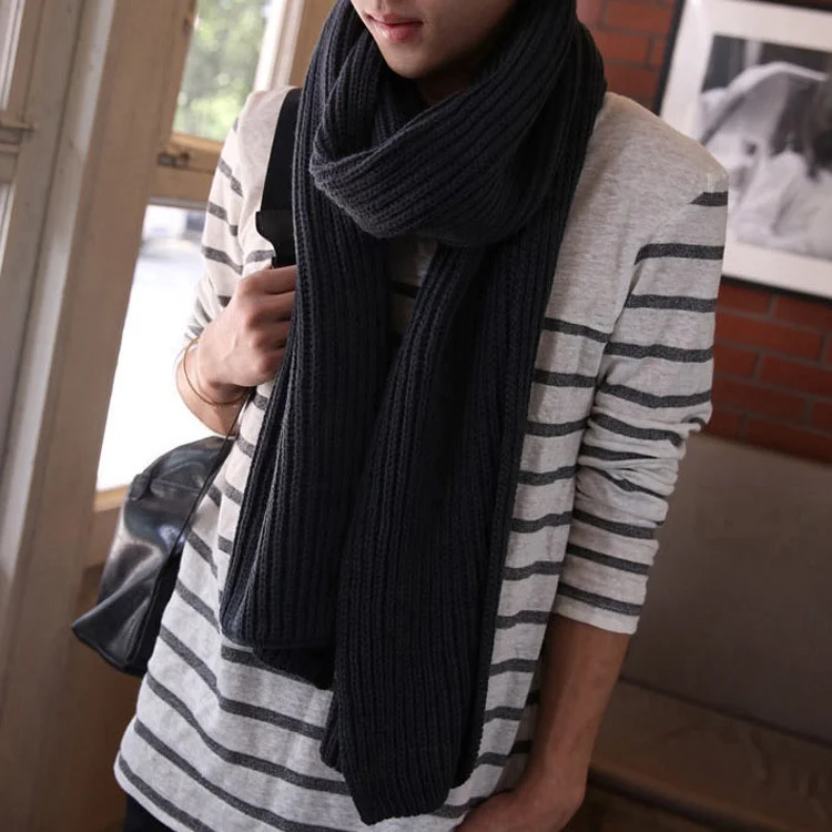 Wholesale Winter Warm Thick Other Scarves Couple Solid Shawls Pashmina Ladies Knitting Scarf Men Knitted Scarves for Women