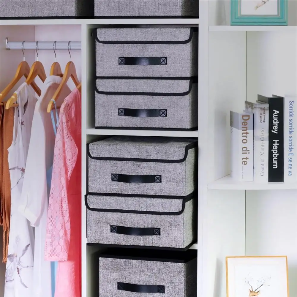 Home Office Bedroom Closet Storage Box Cube Cubby Basket Closet Organizer Foldable Storage Bins Cubes Boxes with Lid Fabric
