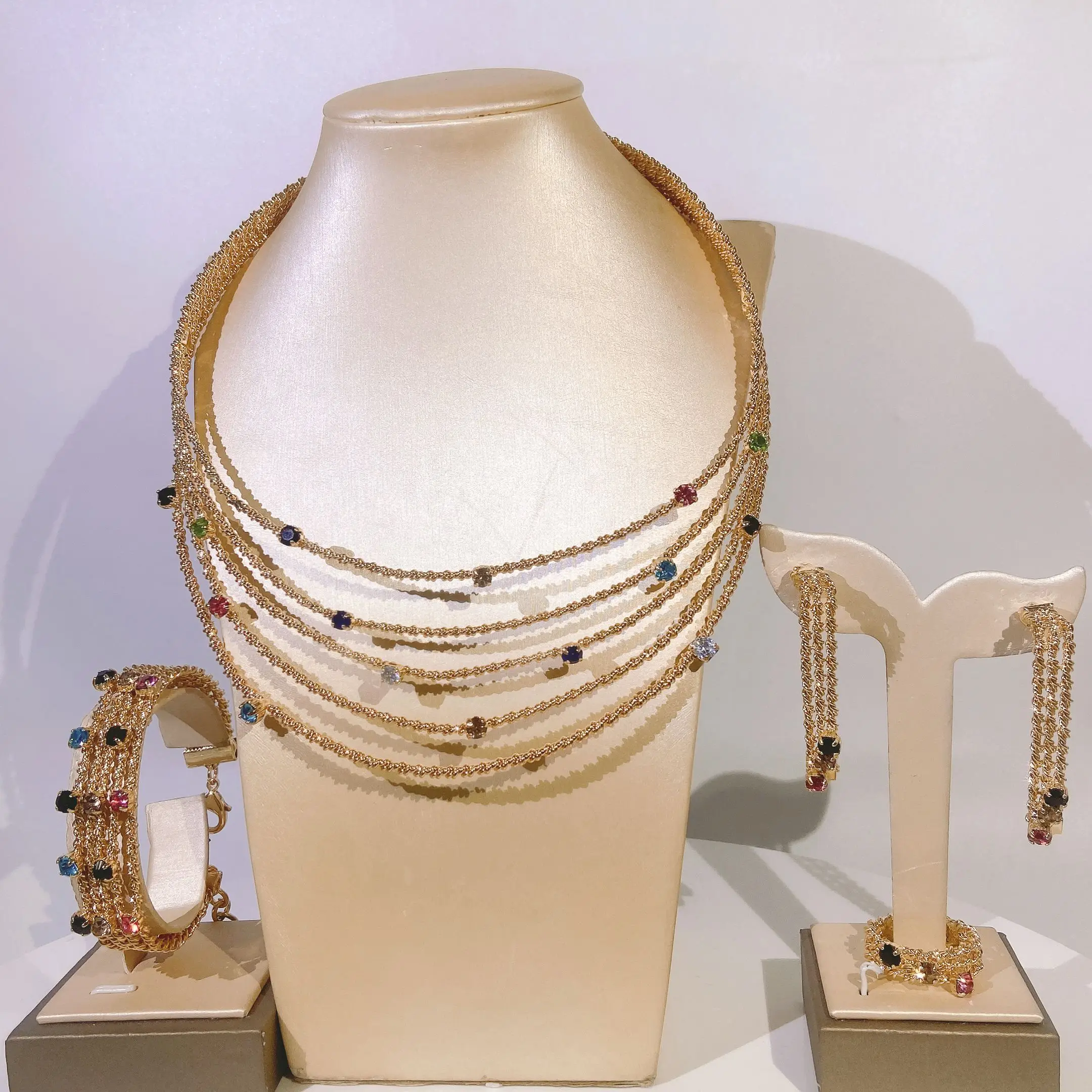 Yulaili Latest Jewels 24K Gold Plated Brazilian Style Jewelri Sets Fine 5A Zirconia Stones Necklace Bracelet Earrings Rings