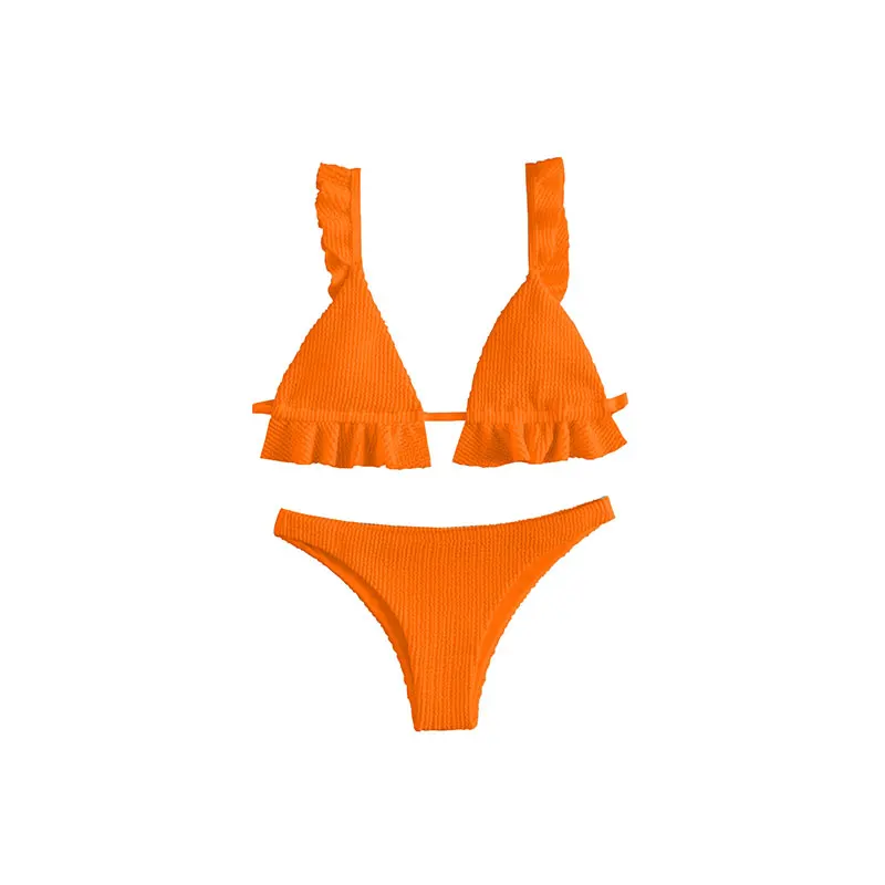 Hot Selling Textured 2 Piece Bathing Suits Woman Halter String Bikini Custom Swimwear Beachwear