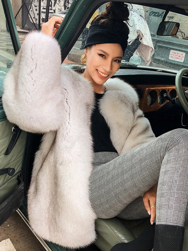 New Design Girls Coat Genuine Fox Fur Lady Coat Glossy Mink Outer Wear