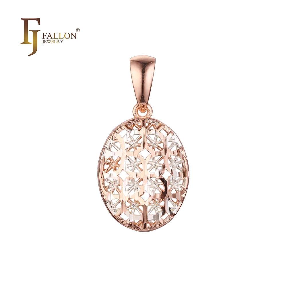 F96100263 FJ Fallon Fashion Jewelry Oval Filigree Flower Pendant Plated in Rose Gold Two Tone Brass