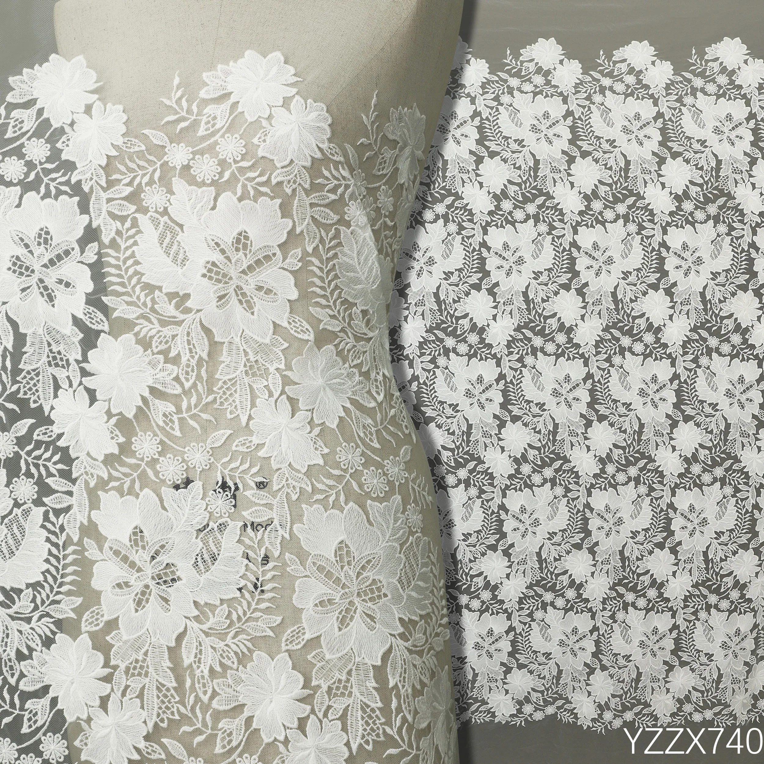 Pre order White New Elegant Classic Thick Embroidered Micro Fiber Tulle Wedding Bridal Tulle Lace Fabric