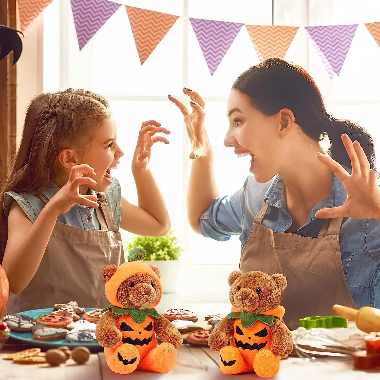 2 Pieces Halloween Bear Stuffed Animals Soft Plush Bear Toys in Halloween Theme Costume Cute Bear Plush Set for Boys Girls