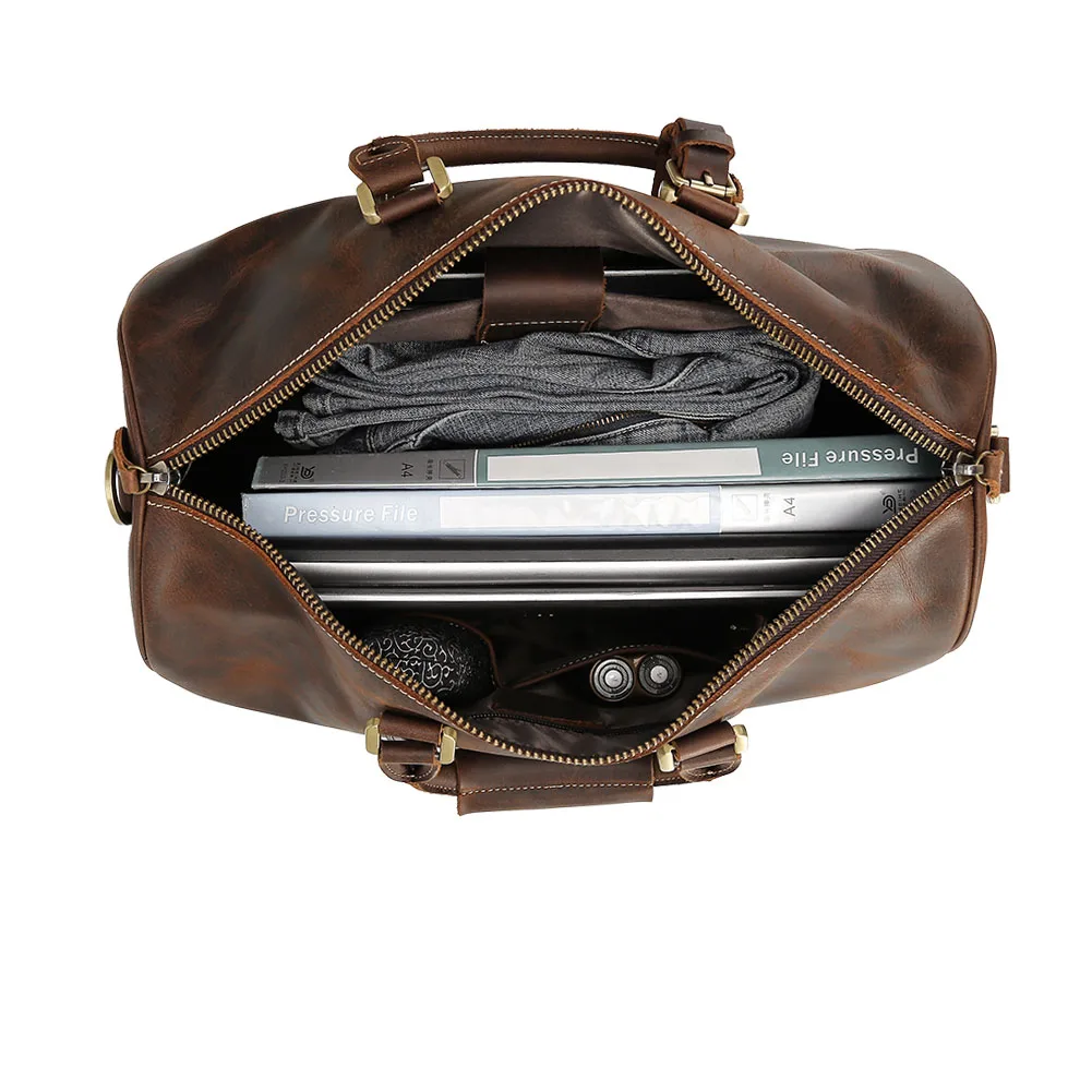 Custom Logo Material Large Capacity Men 100% Full Grain Leather Holdall Weekender Luxury Leather Travel Duffel Bag for  Outdoor