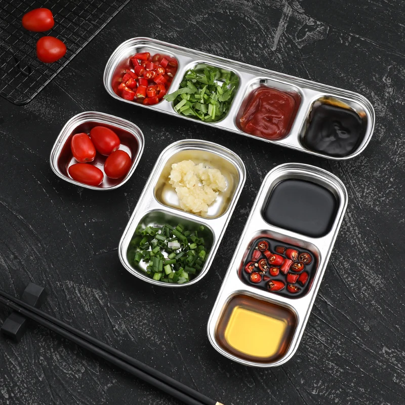 Korean restaurant 304 stainless steel seasoning plate hot pot sauce mustard dipping dish multi grid seasoning dish