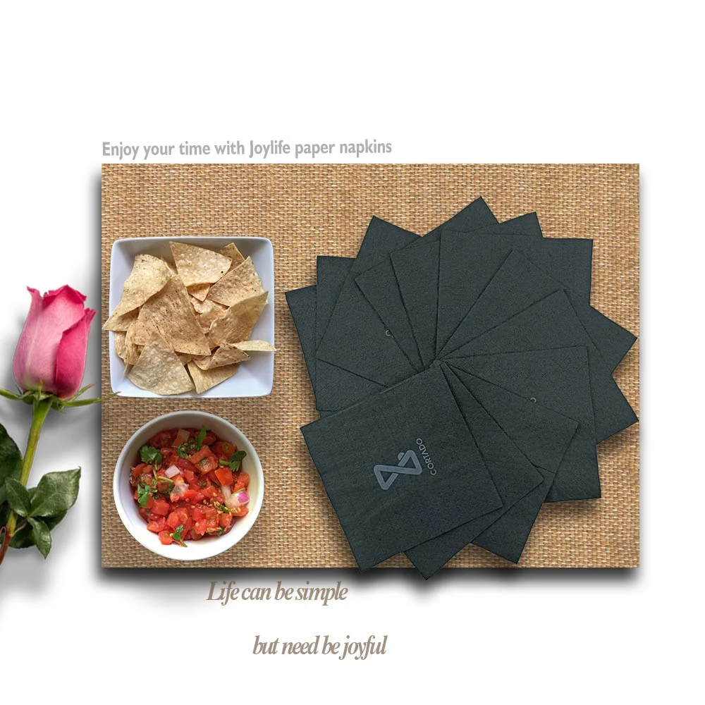 Printed Black Napkin Tissue Paper Beverage Cocktail Napkin Paper Restaurant Coffee Shop Use decoupage Black Paper Napkins