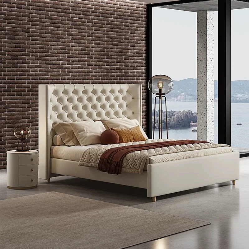 High Quality Modern Luxury Velvet Fabric Bed High Heads Wooden Frame Hotel Villa Bedroom Sets King Queen Size Bed