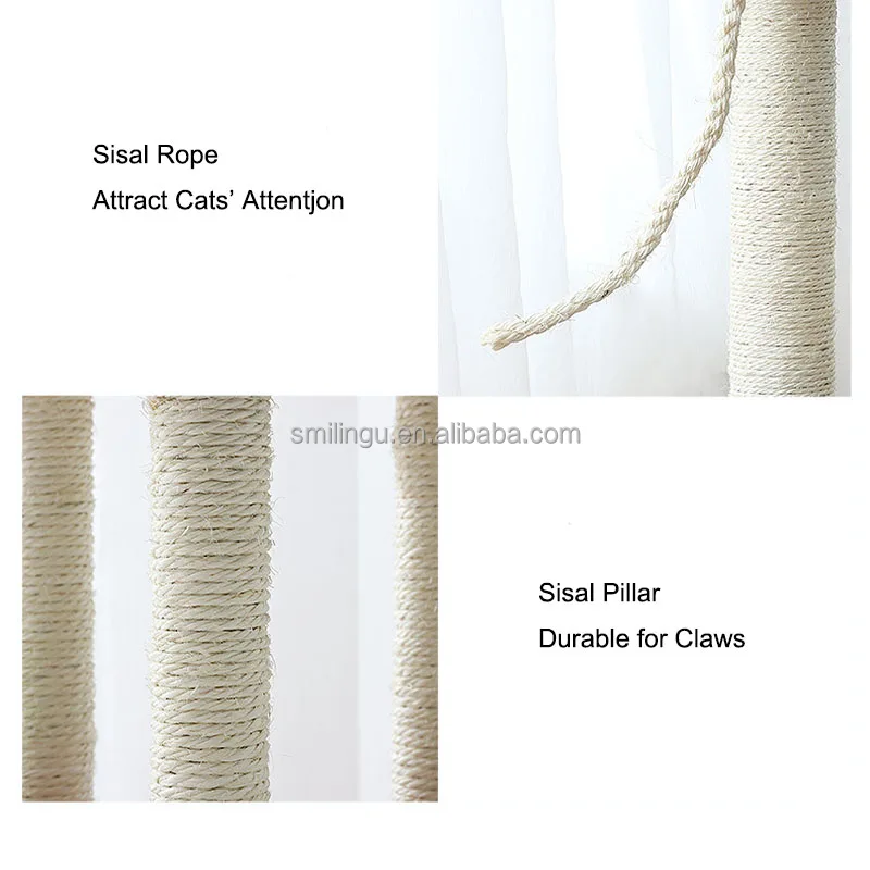 2ft Heighth 4-Storey Beige Plush Fabric Sisal Pillar Cat Scratching Post with a Bed