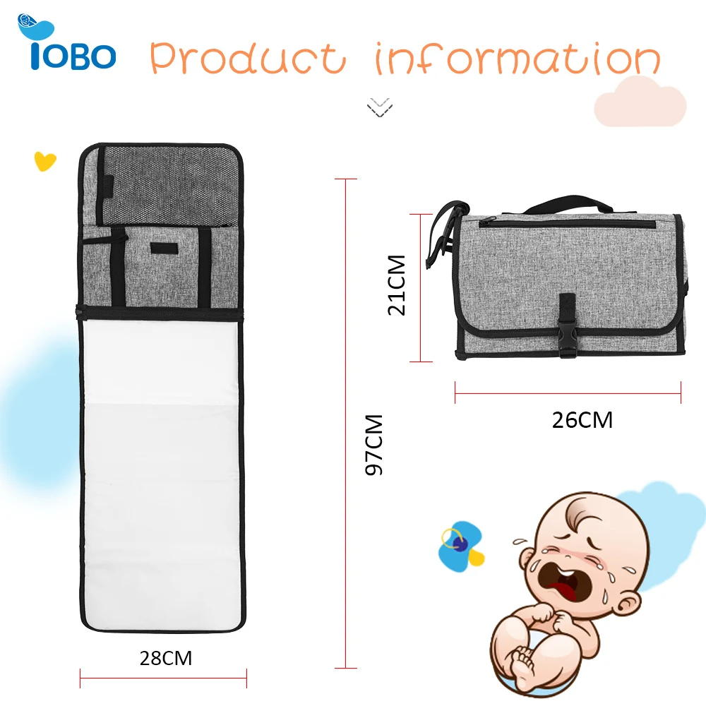 Waterproof Polyester Travel Baby Changing Mat Includes Pockets for Wipes Diapers Cream-for Changing Pad & Cover