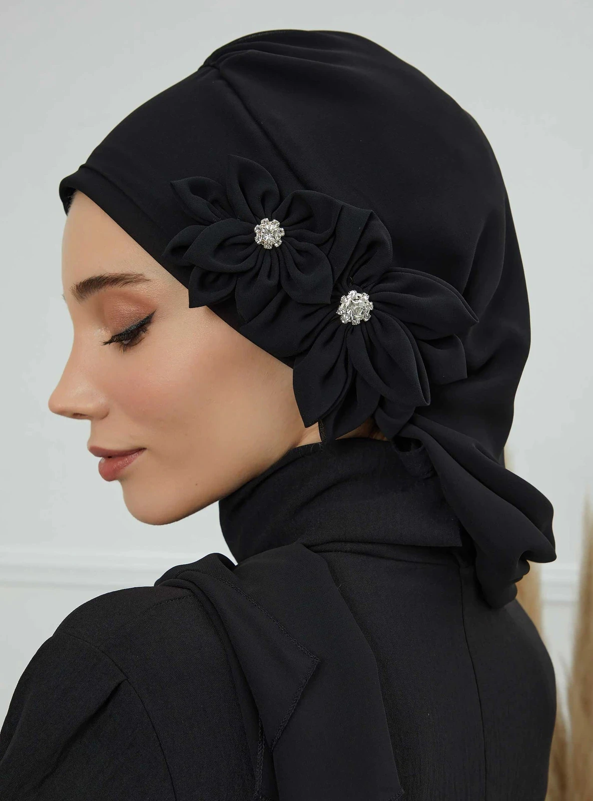 Turkish pince fashionable luxurious elegant flower cap for muslim women hijab soie de medine par lot