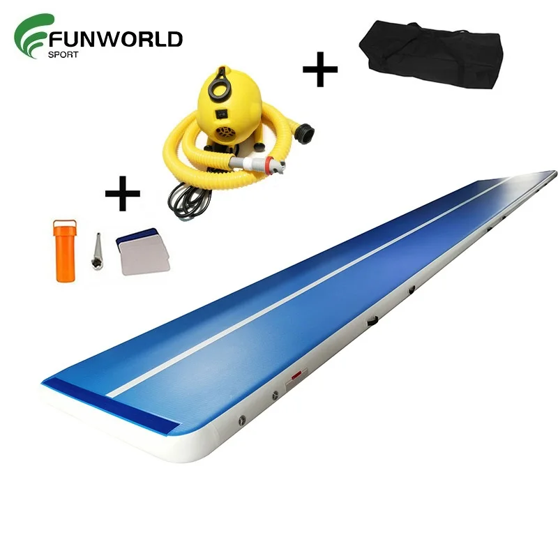 Funworldsport Blue Air Track Inflatable Gymnastics Mat Drop Stitch Sports Equipment  For Sports Center Gym Club