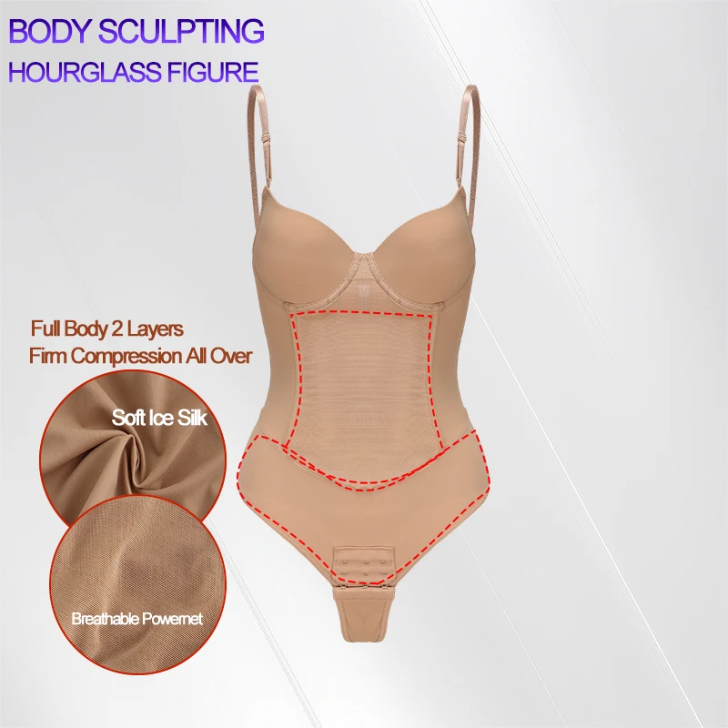 Women Sexy Thong Shaper Breast up Bodysuit Shapewear T-back Thong Corset Built-in Bra 4 Steel Bones Tummy  Control Body Shaper