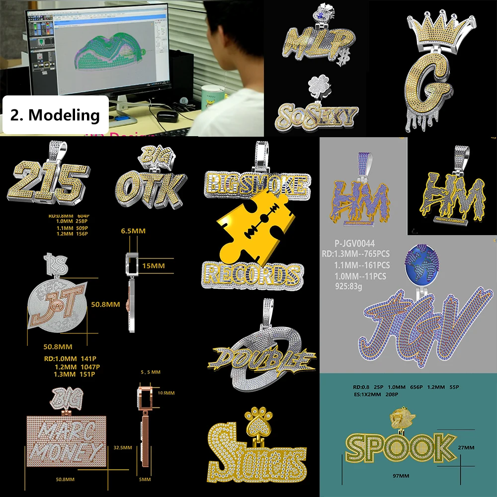 Jewelry Manufacturer Dropshipping Custom Silver 925 1 Row VVS Moissanite Glowing Colored Letter Name Pendant For Men Women