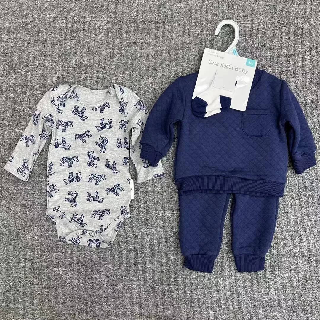 Cute Cartoon Printing Baby 4pcs Clothes Suit Autumn Winter Good Quality Overall Top+Trousers+ Socks+Romper For New Born Baby