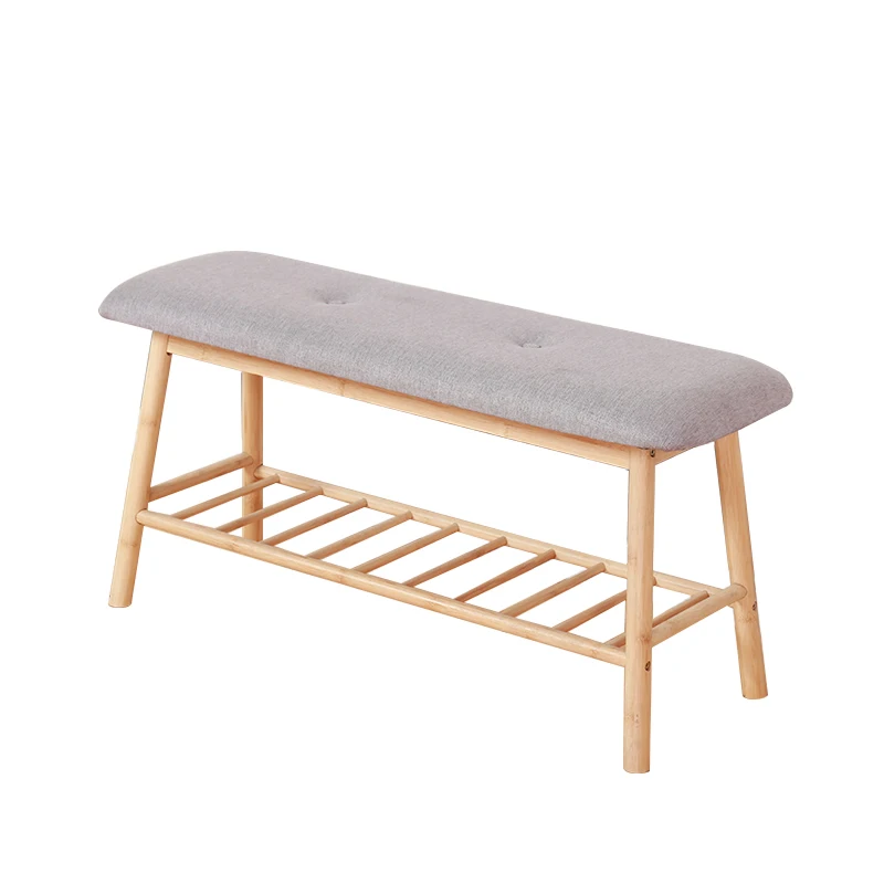 Eco-friendly Wooden Luxury Furniture Ottoman  Bench Bamboo Soft mat Seat Bench with Shoe Storage Rack