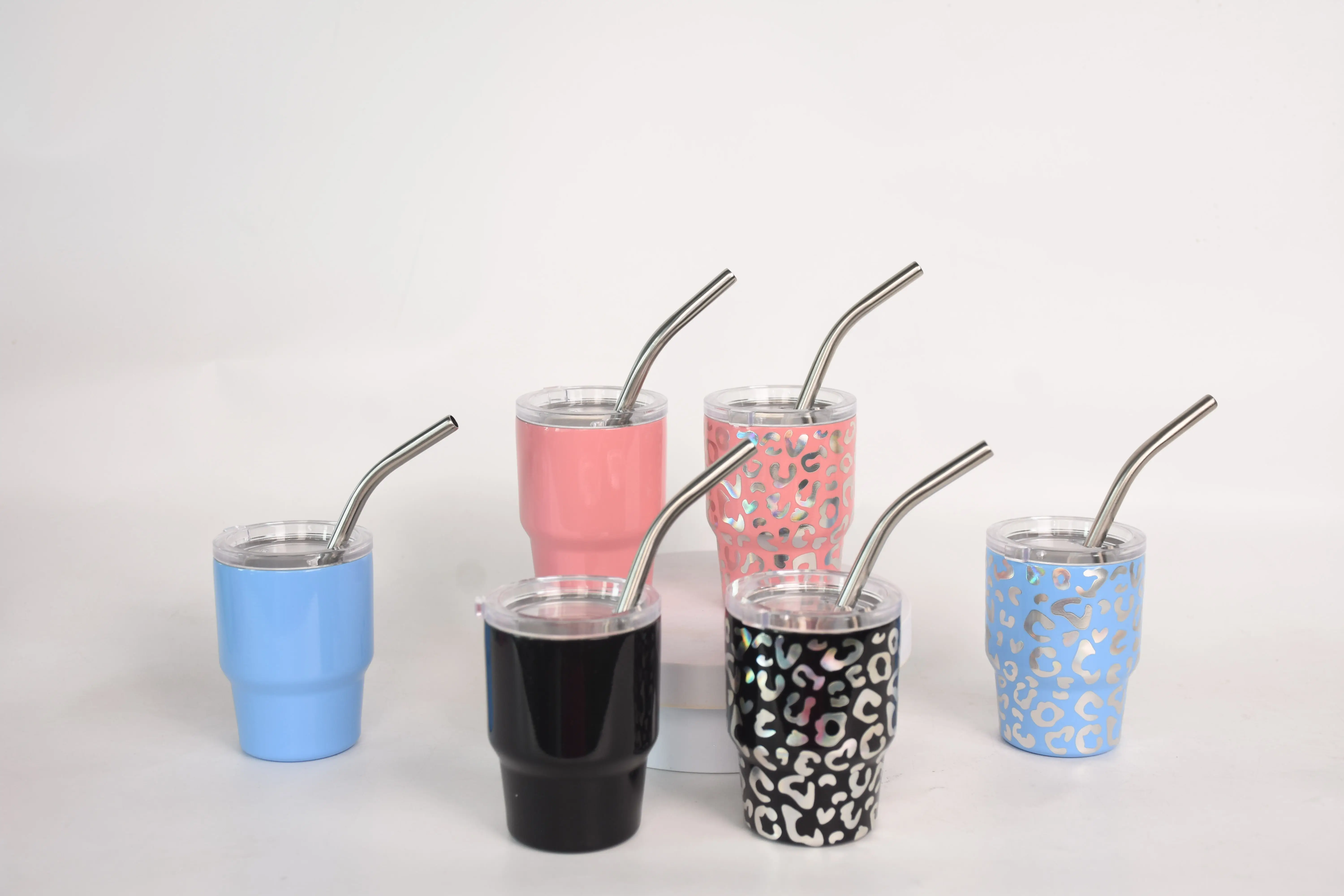 Leopard design new cute miniature small Mini Mugs 2oz leopard tumbler shot glass tumbler mini tumbler with ss straw