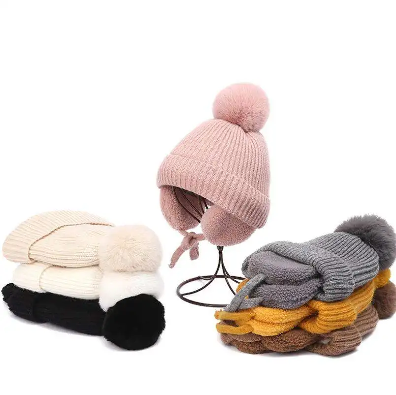 Winter kids Beanie Hat earflap Cute Warm Fleece Lind Knit Cap