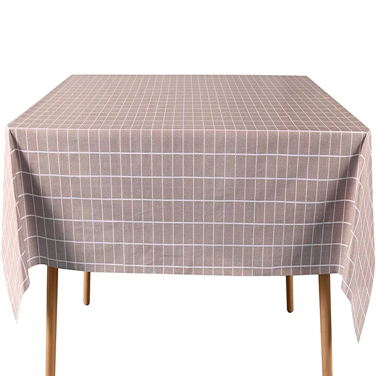 
Rectangle camel color printing ginghams style waterproof oil proof household vinyl PVC non-woven table linen table cloth 