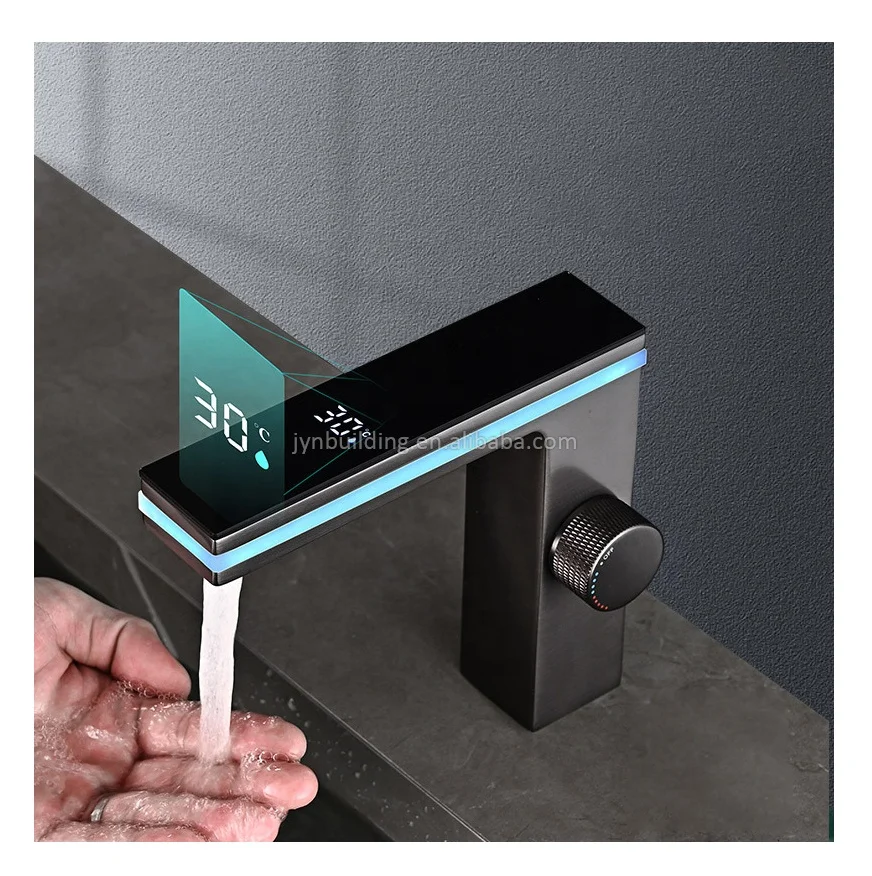 Digital display faucet copper LED intelligent display of temperature cold and hot water tap basin faucet