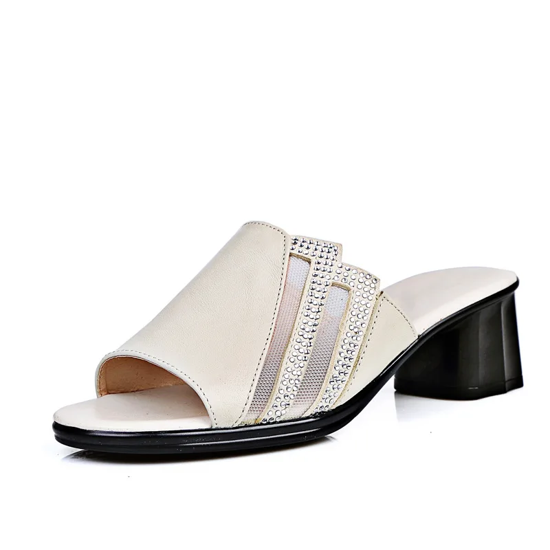 
Outdoor Summer Fish Mouth Bling Rhinestone Sandals Chunky Heel Cheap Slipper Sandal Wedge For Women Ladies Female 