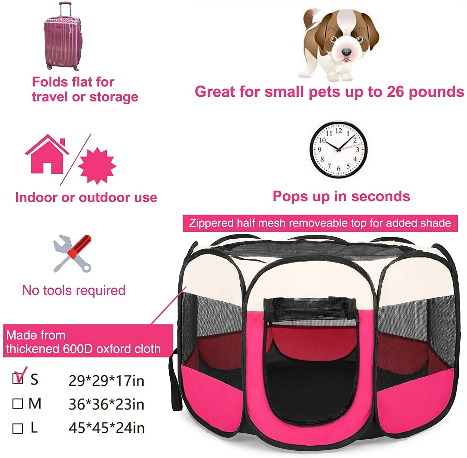 Wholesale Custom Logo Portable Foldable Removable Mesh Shade Cover Pet Playpen with Zippered Top Dog Playpen