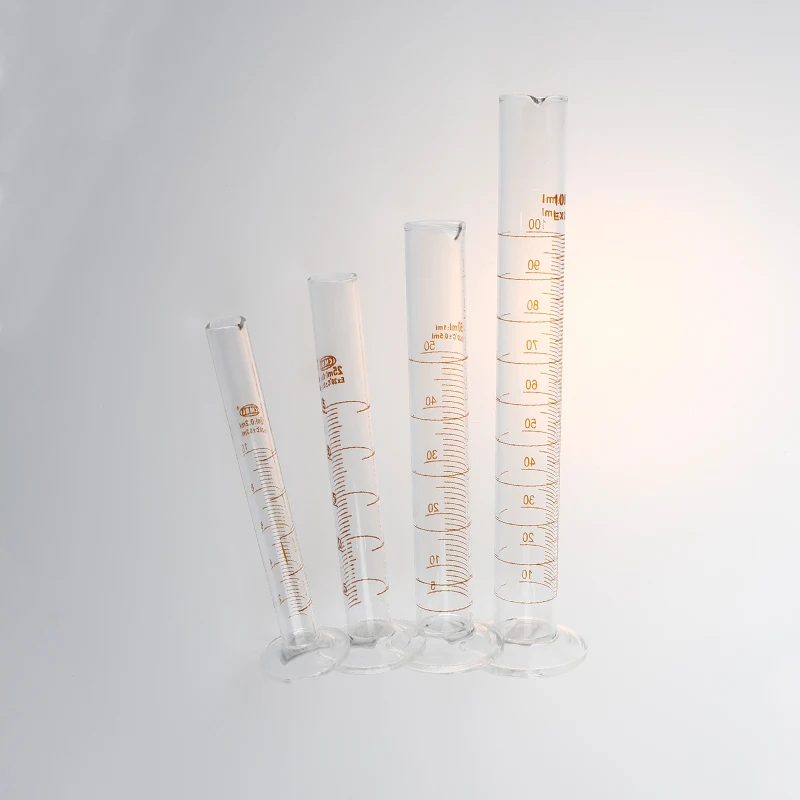 Home and School Science Laboratory Borosilicate Glass Graduated Measuring Liquid Lab Cylinders with Round Bottom Base